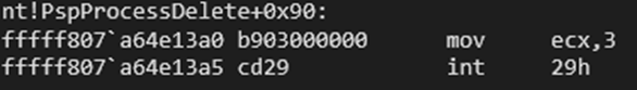 nt!PspProcessDelete+0x95 code
